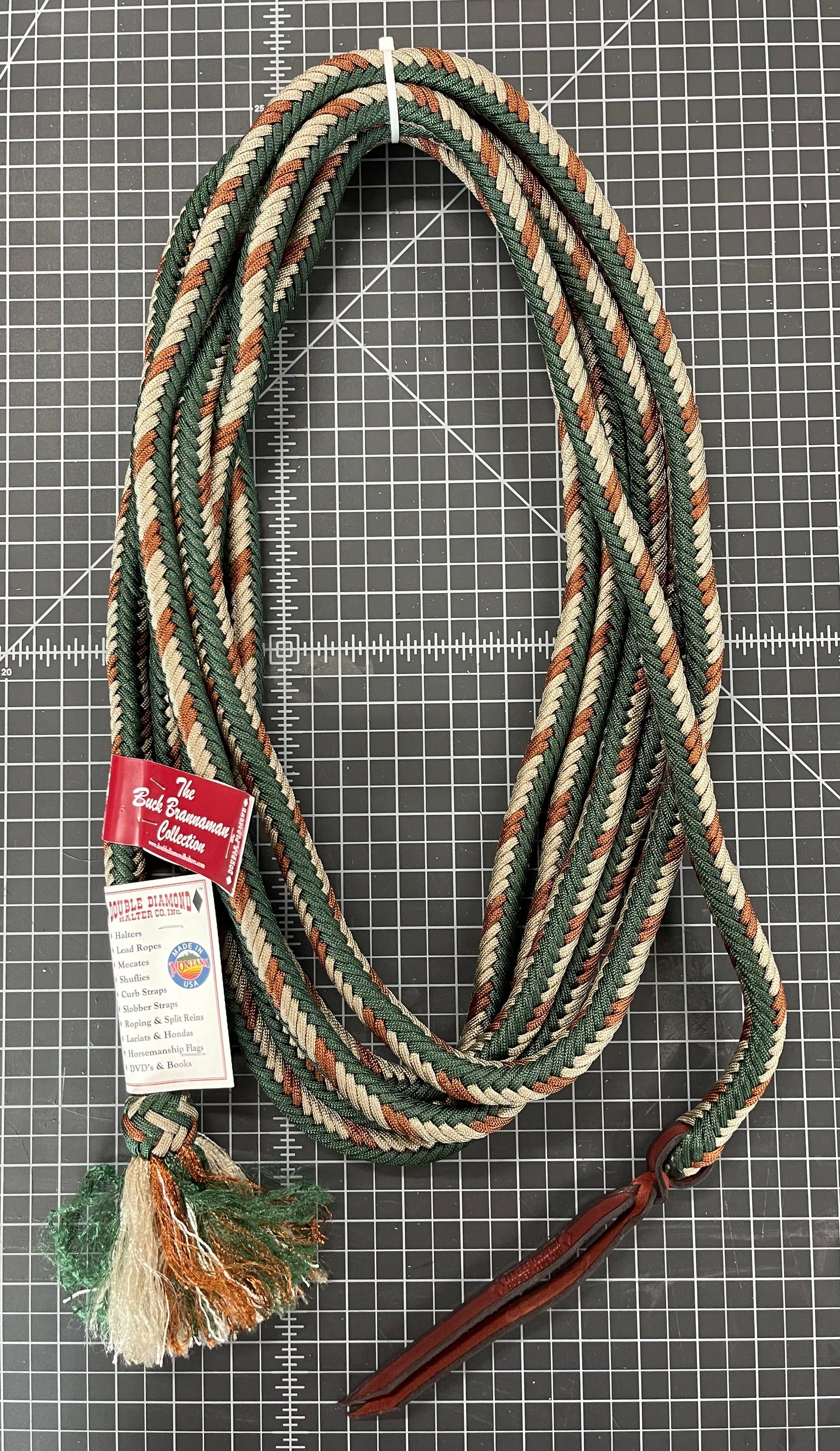 9/16" Braided Parachute Cord Mecate Green/Tan/Brown - Brannaman Collection