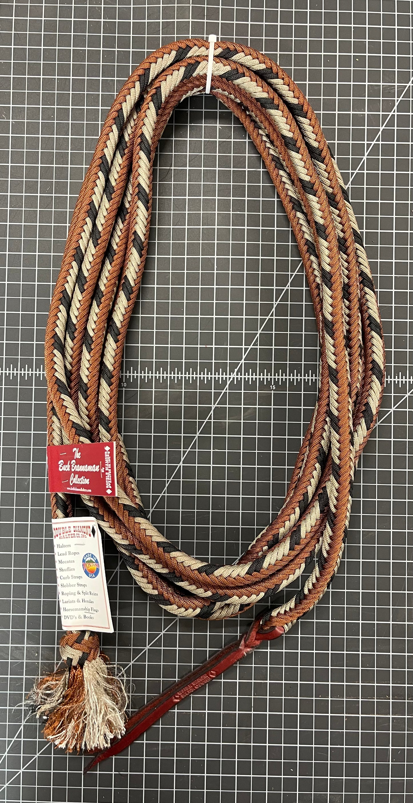 9/16" Braided Parachute Cord Mecate Black/Tan/Bown - Brannaman Collection