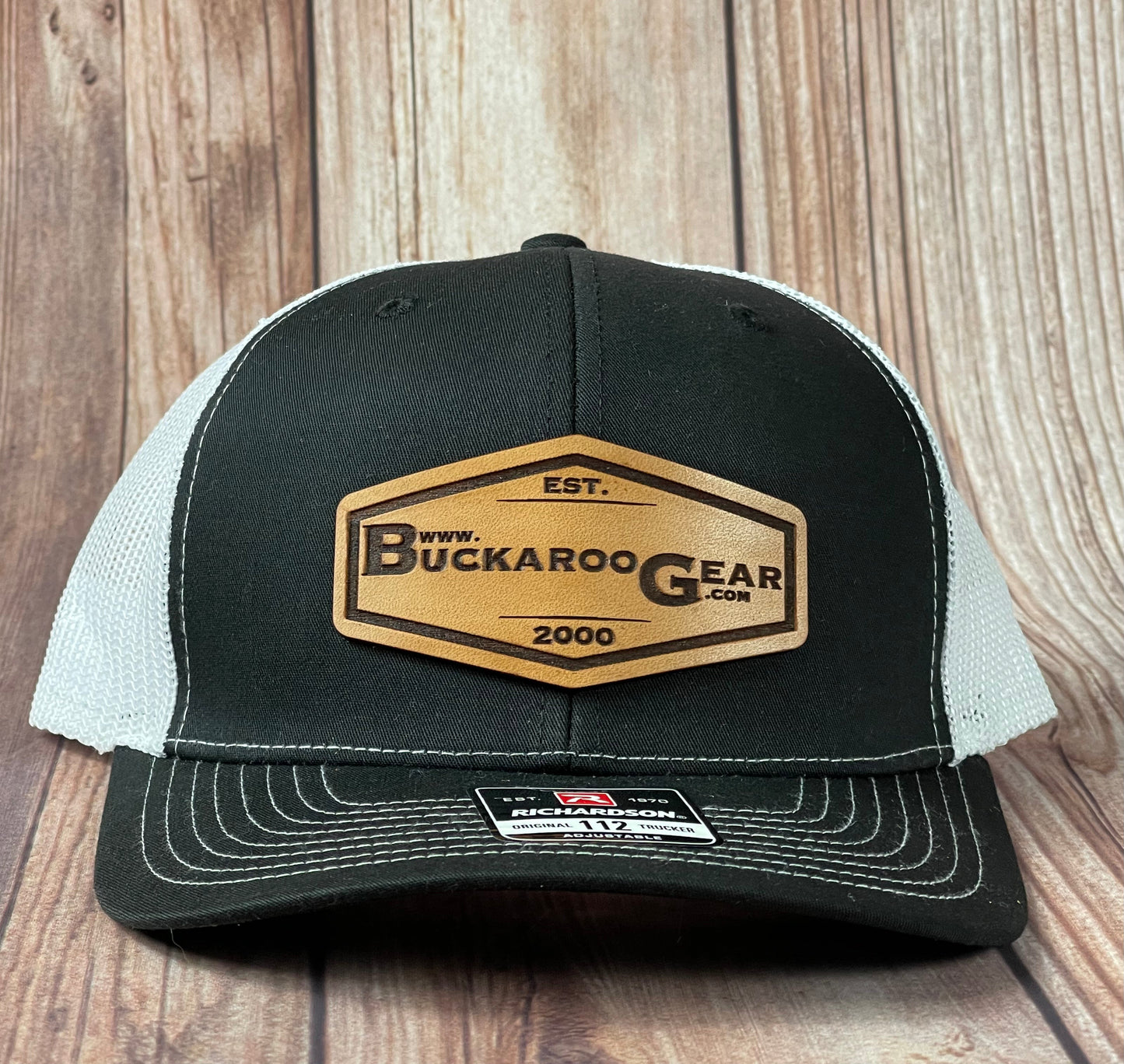 BuckarooGear Leather Patch Cap - Black/White