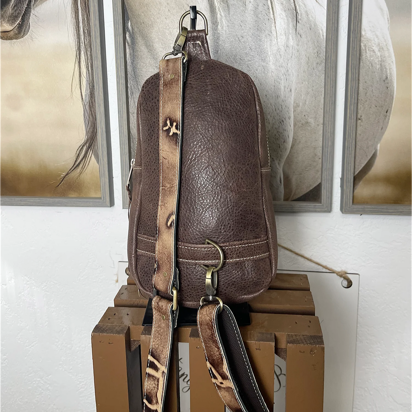 Cave Art Embossed Sling Bag/Cross Body Purse/Handmade Leather Bag MM 037