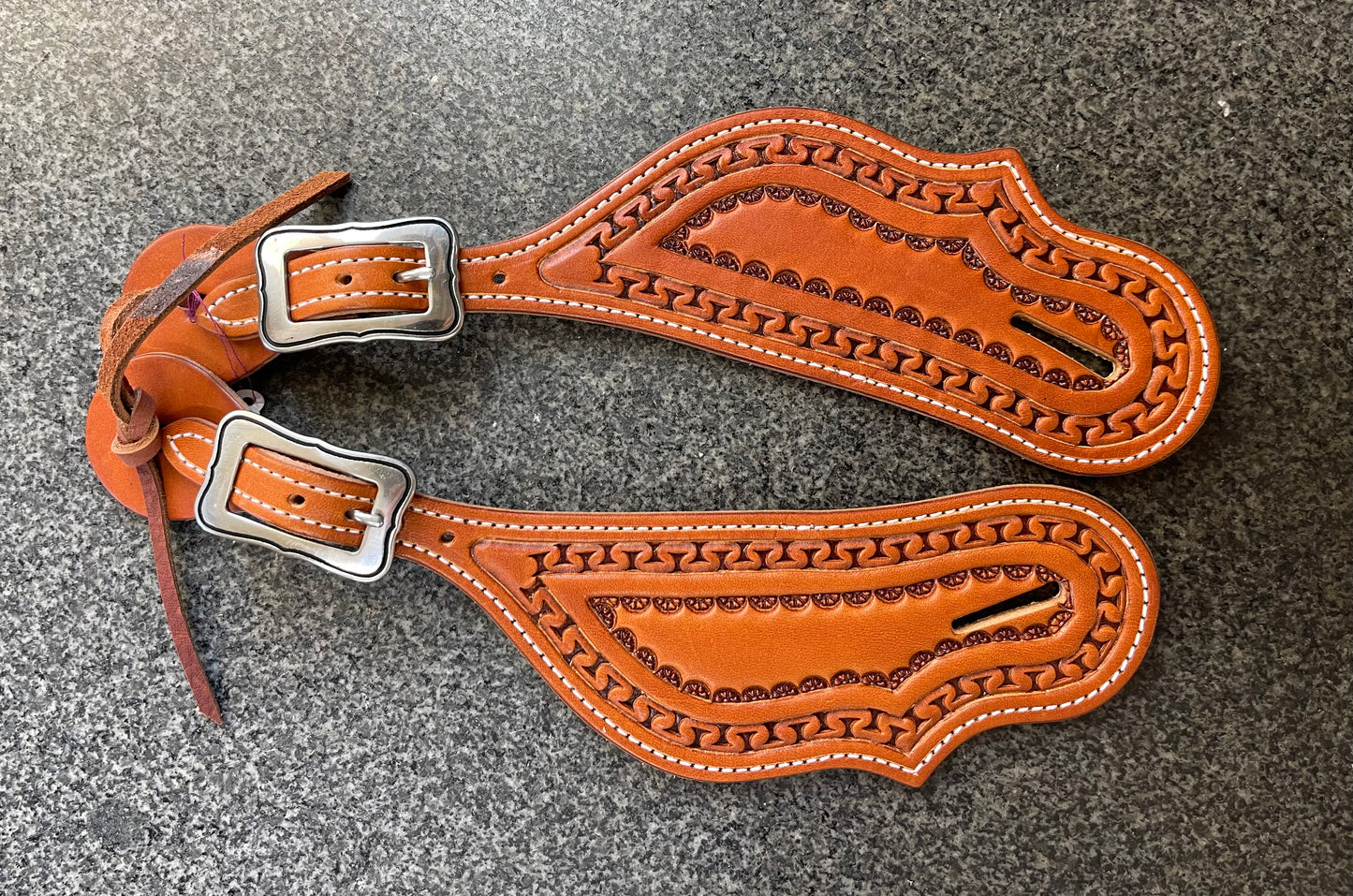 Carlos Boarder Stamped Tear Drop Spur Straps - Ready to Ship