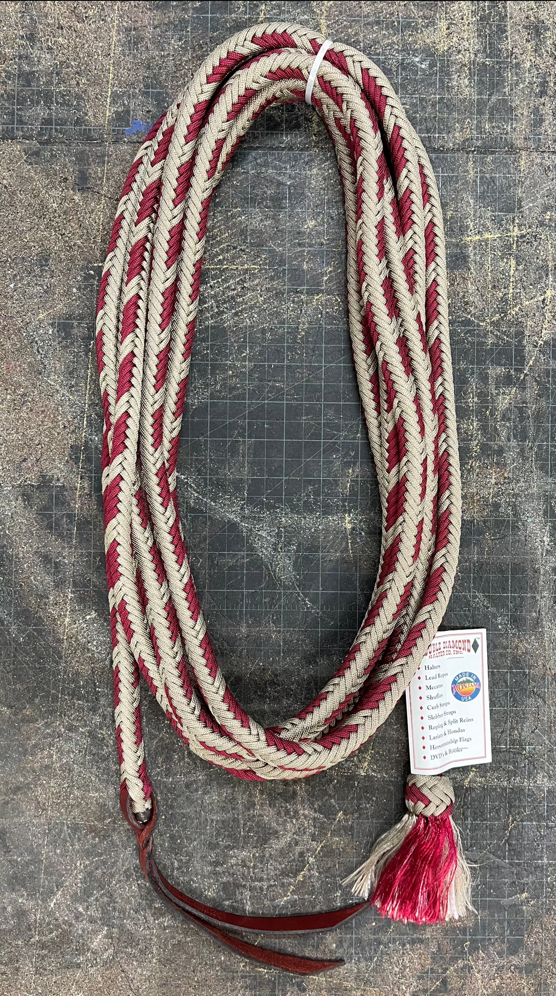 9/16 Braided Parachute Cord Mecate Burgundy/Tan - Brannaman