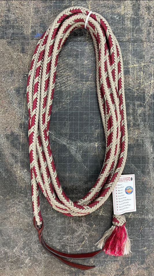 9/16" Braided Parachute Cord Mecate Burgundy/Tan - Brannaman Collection