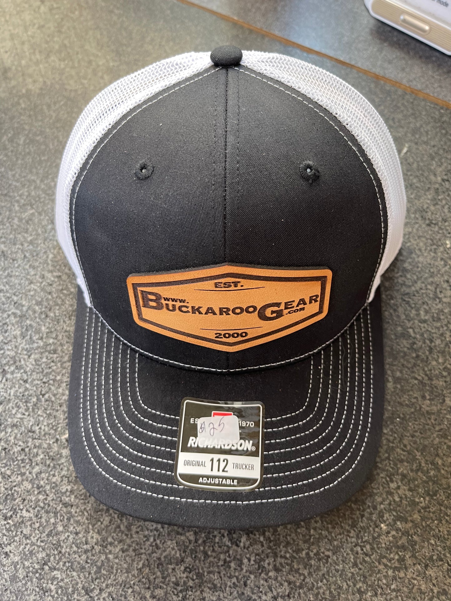 BuckarooGear Leather Patch Cap - Black/White