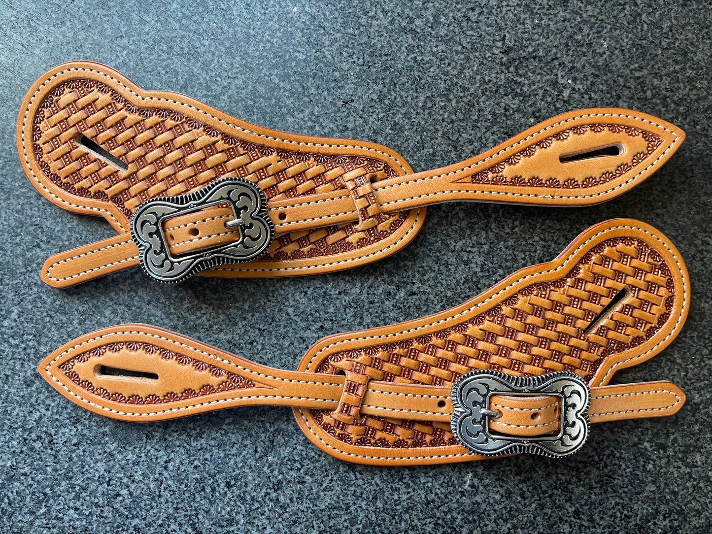 Basket Stamped Large Bib Style Spur Straps Ready to Ship
