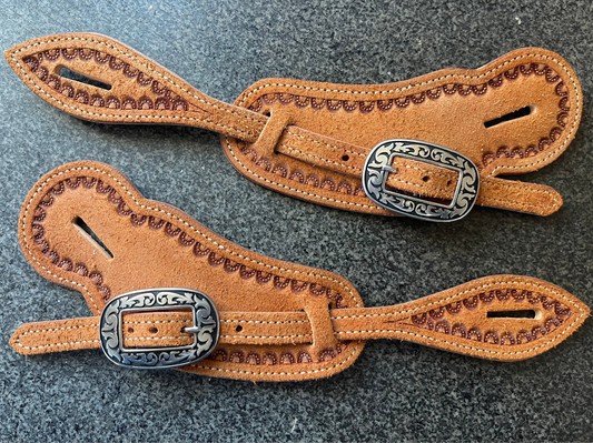 Border Stamped Roughout Large Bib Style Spur Straps Ready to Ship