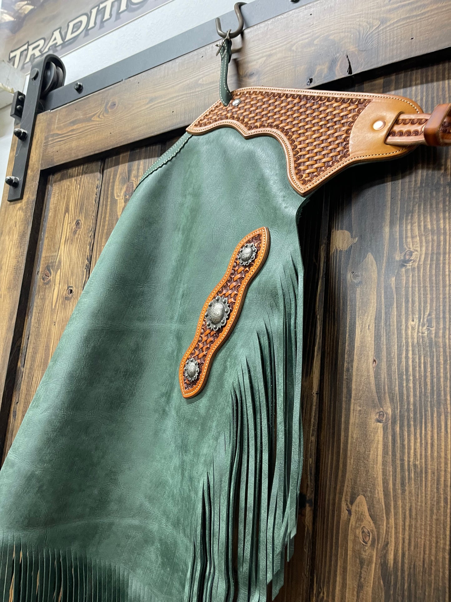 Distressed Green BuckarooGear Chinks - Ready To Ship