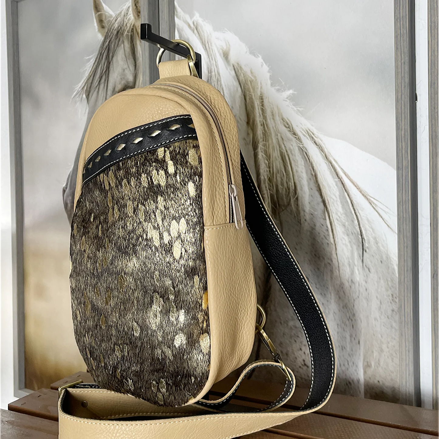 Blondie 2 Gold Acid Wash Sling Bag/Cross Body Purse/Handmade Leather Bag MM 043