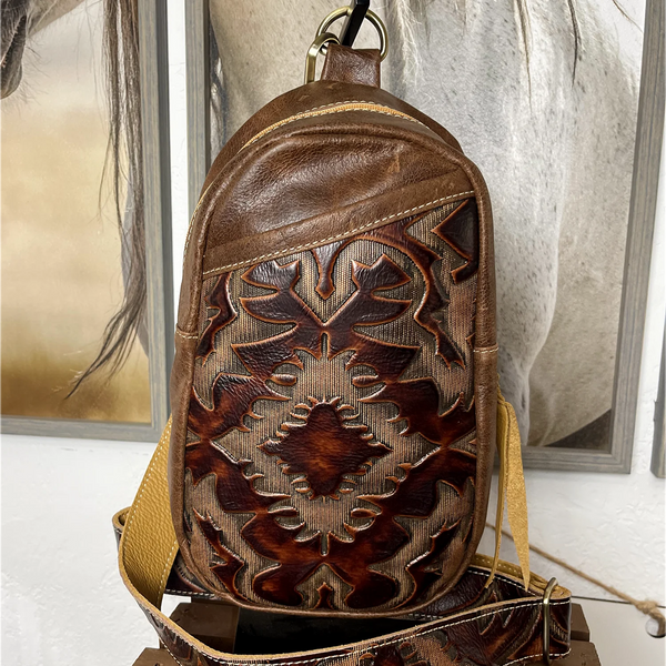Brown Laredo Embossed Sling Bag/Cross Body Purse/Handmade  display picture 1
