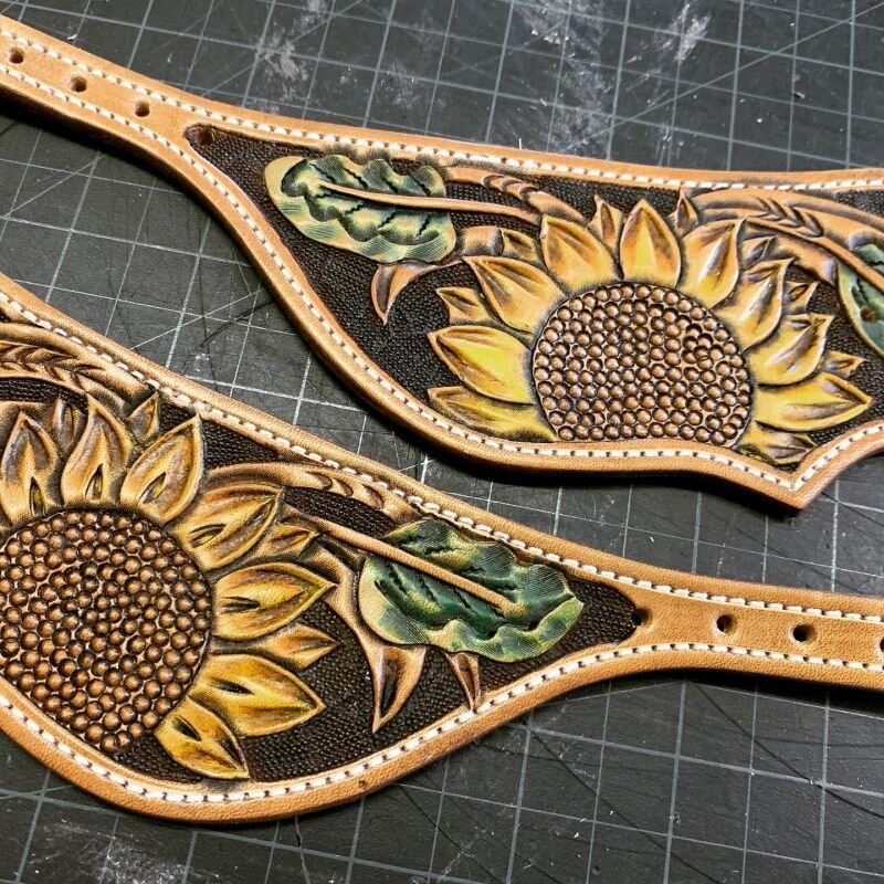 Sunflower Hand Painted Tear Drop Spur Straps - Made to Order